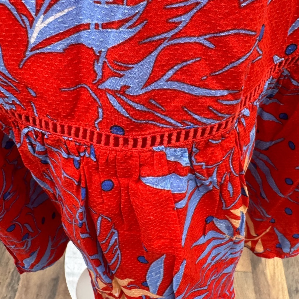 Lost + Wander Red Floral Smocked Midi Dress NWT Size XS Boho Romantic - Picture 11 of 16